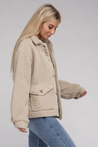 Black Cozy Sherpa Button-Front Jacket