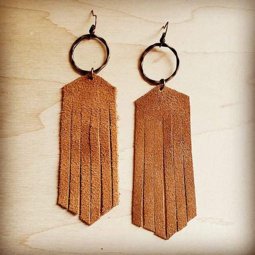 Suede Leather Fringe Earrings Tan