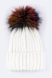 Mix Color EMMEZ Large Fur Pom Beanie