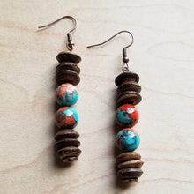 Load image into Gallery viewer, Multi-Colored Turquoise and Wood Earrings