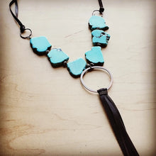 Load image into Gallery viewer, Turquoise Slab Necklace w Genuine Leather Tassel