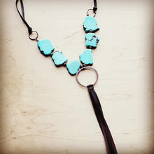 Load image into Gallery viewer, Turquoise Slab Necklace w Genuine Leather Tassel