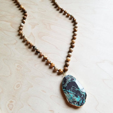 JASPER Necklace with Ocean Agate Pendant