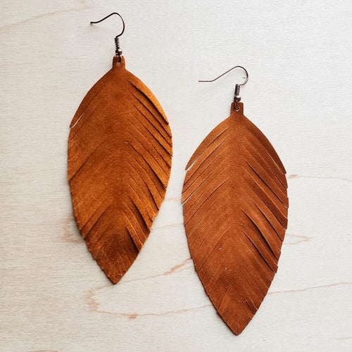 Tan Suede Feather Earrings