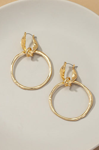 Gold Statement Hammered Hoop Drop Earrings