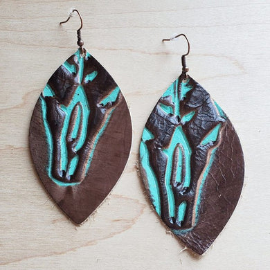 Oval Earrings in Embossed Turquoise Steer Head