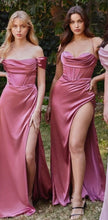 Load image into Gallery viewer, Lovely Lavender Purple Satin Off Shoulder Corset Style Gown