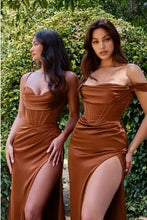 Load image into Gallery viewer, Lovely Mauve Rose Satin Off Shoulder Corset Style Gown