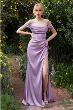 Load image into Gallery viewer, Lovely Mauve Rose Satin Off Shoulder Corset Style Gown