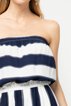 Load image into Gallery viewer, Navy &amp; White Striped Strapless Jumpsuit