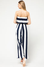 Load image into Gallery viewer, Navy &amp; White Striped Strapless Jumpsuit