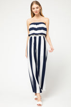 Load image into Gallery viewer, Navy &amp; White Striped Strapless Jumpsuit