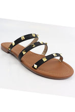 Load image into Gallery viewer, Black Three strap Studded Sandals