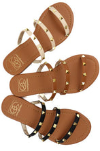 Load image into Gallery viewer, Black Three strap Studded Sandals