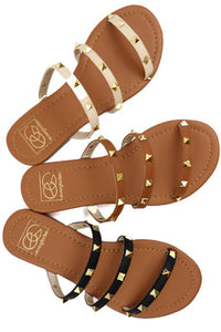 Black Three strap Studded Sandals