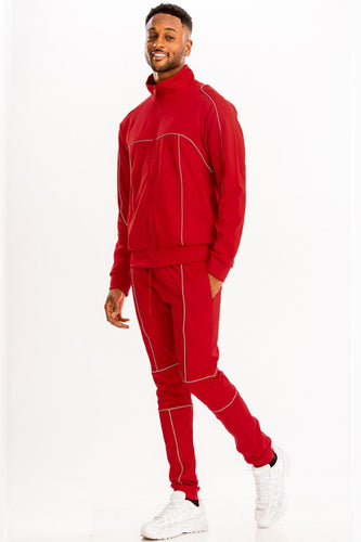 Men's Red Reflective Piping 2pc Tracksuit Set