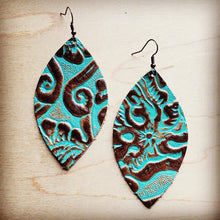 Load image into Gallery viewer, Leather Oval Earrings Cowboy Turquoise