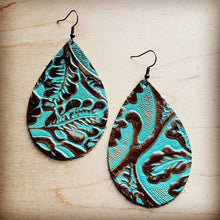 Load image into Gallery viewer, Leather Teardrop Earring in Cowboy Turquoise