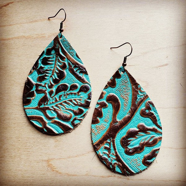 Leather Teardrop Earring in Cowboy Turquoise