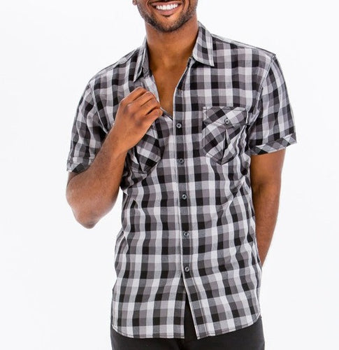 Mens Checkered Black Button Down Shirt