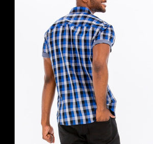 Mens Checkered Black Button Down Shirt