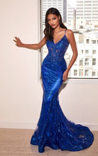 Load image into Gallery viewer, Embroidered Fantasy Royal Blue Sequined Sleeveless Mermaid Gown