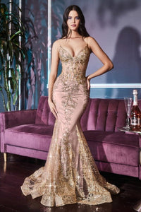 Embroidered Fantasy Sage Green Sequined Sleeveless Mermaid Gown
