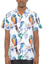 Load image into Gallery viewer, Men&#39;s White Tucan Parrot Print Resort Button Shirt