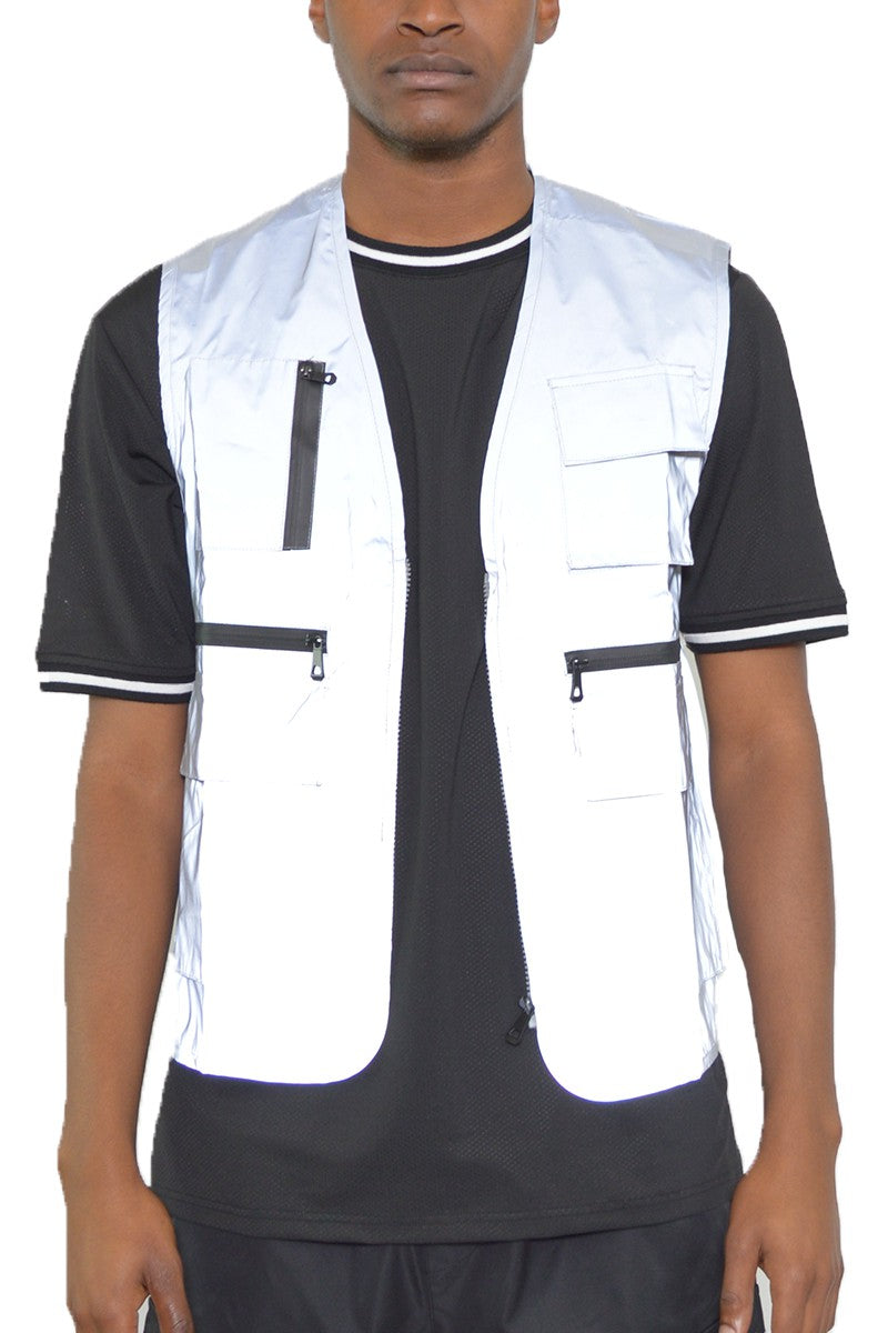 Men's White Cargo Pocket Sleeveless Vest