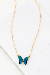 Gem Stone Pretty Butterfly Pendant Necklace