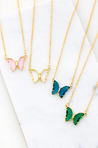 Gem Stone Pretty Butterfly Pendant Necklace