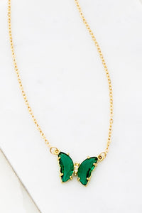 Gem Stone Pretty Butterfly Pendant Necklace