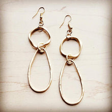 Load image into Gallery viewer, Matte Gold Hoop Earrings with Oval Hoop Dangle