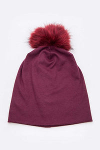 Oversize Raccoon Fur Pom Cotton Slouchy Beanie