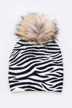 Load image into Gallery viewer, Mix Print Raccoon Fur Pom Iconic Beanie