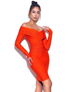 Astoria Orange Off Shoulder Long Sleeve Bandage Dress