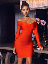 Load image into Gallery viewer, Astoria Orange Off Shoulder Long Sleeve Bandage Dress