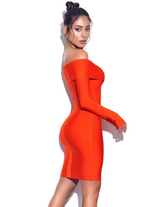 Astoria Orange Off Shoulder Long Sleeve Bandage Dress