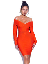 Load image into Gallery viewer, Astoria Orange Off Shoulder Long Sleeve Bandage Dress