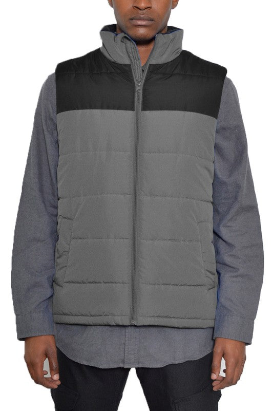 Men's Grey Sleeveless Padded Winter Two Tone Vest