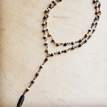 Load image into Gallery viewer, Double Lariat Natural Agate Necklace w/  Feather