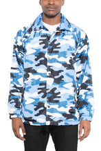 Load image into Gallery viewer, Men&#39;s Blue Camo Print Windbreaker Style Long Sleeve Jacket