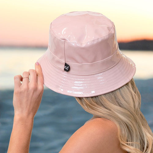 Luxury Pink Waterproof Faux Leather Bucket Hat