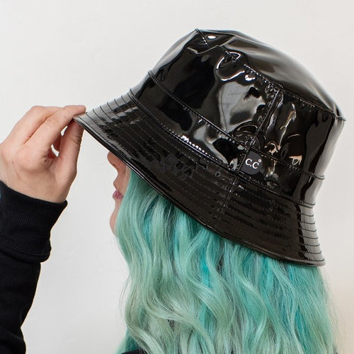 Luxury Black Waterproof Faux Leather Bucket Hat