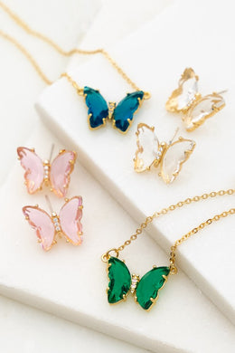 Gem Stone Pretty Butterfly Pendant Necklace