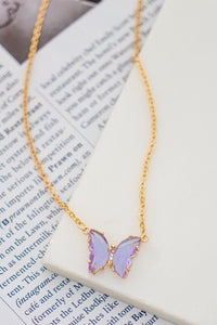 Gem Stone Pretty Butterfly Pendant Necklace