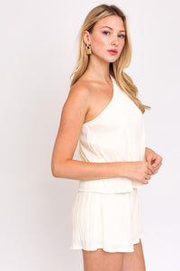 White Sleeveless One Shoulder Layered Top Romper