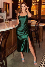 Load image into Gallery viewer, Satin Draped Sage Green Cocktail Party Midi Dress