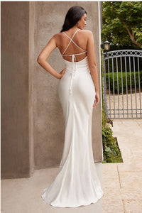 Venice White Satin Backless Sleeveless Mermaid Gown