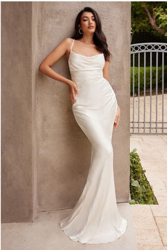 Venice White Satin Backless Sleeveless Mermaid Gown